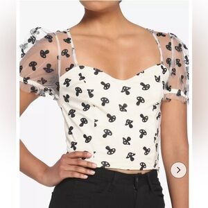 NWT Hot Topic Mushroom Glitter Mesh Girls Top